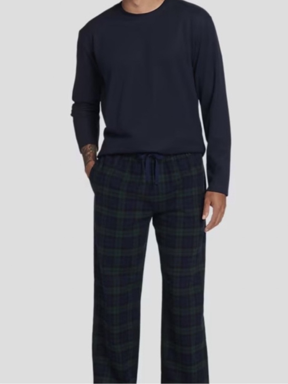 Nautica NWT Mens XL Pajama Set Navy Green Plaid Pants Navy Long Sleeve Top Boxed